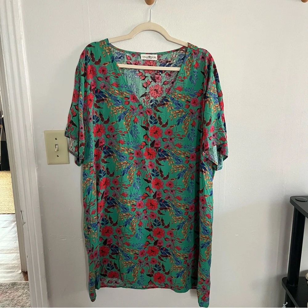 Natural Life Colorful Floral Tunic Shirt Dress Mini Short Spring - Picture 2 of 6